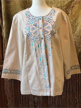 Bob Mackie Cream Button-Front Kids Top with Multicolor Embroidery